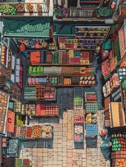 overhead shot capturing the colorful array of goods on display Style