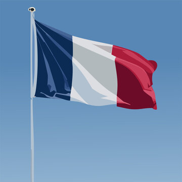 France wave flag on flagpole on blue background vector illustration 10 eps