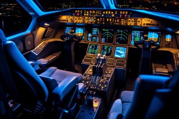 Cockpit of Airplane at Night