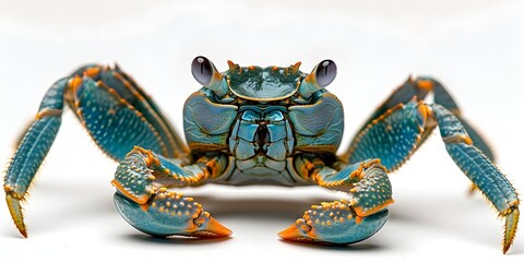 Defiant Crustacean Guarding Its Domain: A Vibrant Crab's Protective Stance - obrazy, fototapety, plakaty