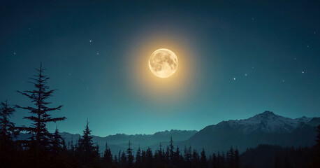 Fototapeta premium Mesmerizing moon against dark, starry blue night sky, creating celestial scene perfect for halloween.