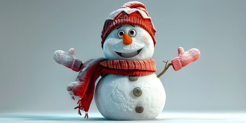 Cheerful Snowman Adorned in Winter Attire Exuding Festive Joy