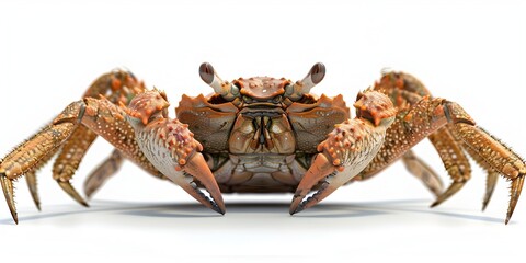 Protective and Grumpy Crab Guarding Its Territory on Isolated White Background