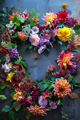 Fototapeta na wymiar Colorful flowers in love shape