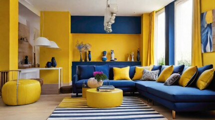 interior room with yellow & blue color