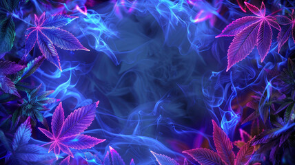 magical shimmering cannabis leaves bright neon cannabis background wallpaper
