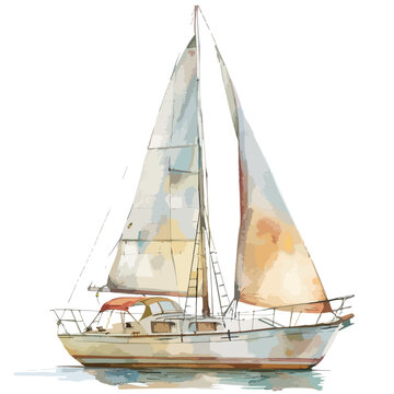 Sailboat Watercolor clipart isolated on white background