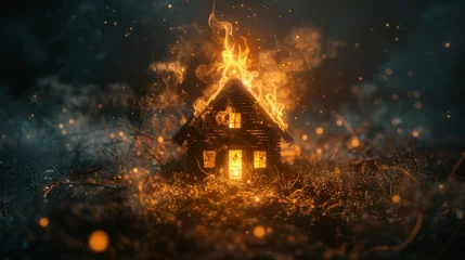 Fotobehang a toy wooden house on fire. The concept of security © Александр Лобач