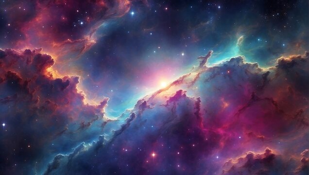 Nebulae And Galaxies In Outer Space. Abstract Cosmos Background With Colorful Sky. Ai Is Generated