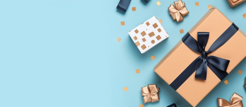 copy space Gift box on blue background