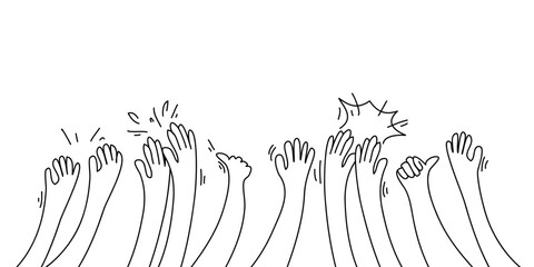 Hand drawn of hands clapping ovation. applause, thumbs up gesture on doodle style. vector illustration - obrazy, fototapety, plakaty