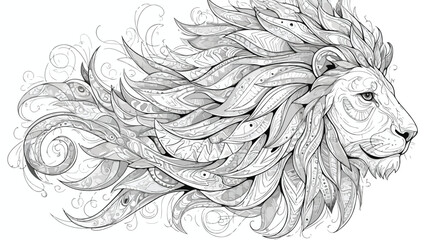 Abstract lion coloring page. Vector illustration 