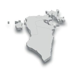 3d Bahrain white map with regions isolated