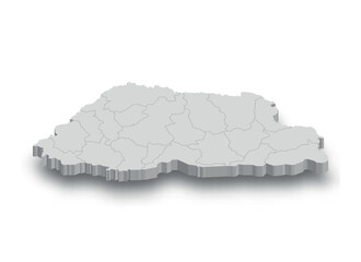 3d Bhutan white map with regions isolated