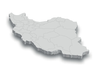 3d Iran white map with regions isolated
