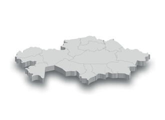 3d Kazakhstan white map with regions isolated