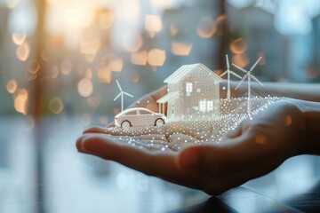 Enhancing Real Estate Mortgage Solutions with Smart Home Entertainment and Solar Power: The Future of Sustainable Urban Living. - obrazy, fototapety, plakaty