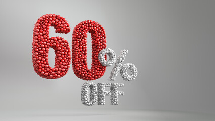 60% sale background with red shiny numbers. Up to 60 Percent Discount Sign on red background.	