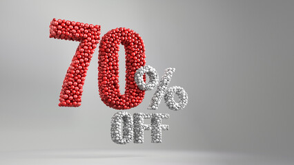 Red sale 70 percent on red background. Shine red selling 70 percent off animation on red background.	