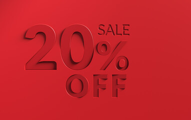 Red 20% off special offer on red background. Sale Up to 20 Percent Off, Sale Symbol, Special Offer background.	