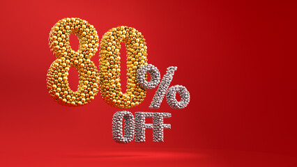 Gold 80% Off Special Offer on red background. Sale Up to 80 Percent Off, Sale Symbol, Special Offer background.	