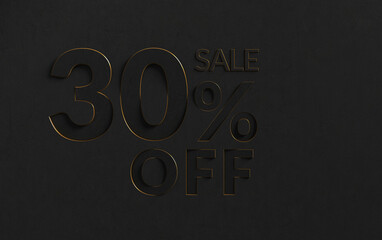Up to 30% off sale on black background. Sale 30 percent black toned.	