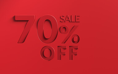 Golden sale 70 percent on red background. Shine gold selling 70 percent off animation on red background.	