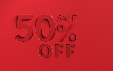 50 percent off price reduction toned in red. Loop animation of red 50% percent discount offer banner.	