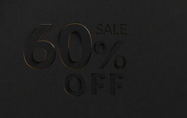 60% sale ellegant background with blacknumbers. Up to 60 Percent Discount Sign on black background.	