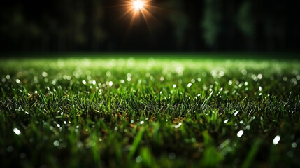 Green grass ground at night