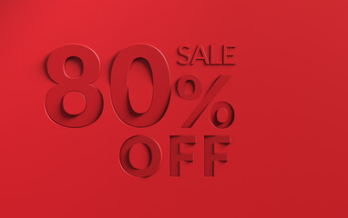 All in red 80% Off Special Offer numbers. Sale Up to 80 Percent Off, Sale Symbol, Special Offer background.	