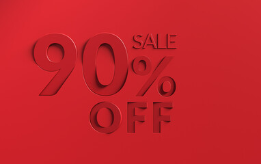 Up to 90% off sale toned in red. Sale red 90 percent on red background discount sign.	