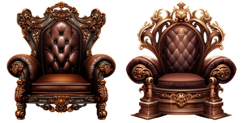 Set of luxury brown throne, isolated on transparent background