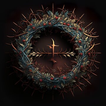 crown of thorns that's what they put on Jesus' head bird's nest from twigs branches bible history 
prickly he died in terrible agony 
king of the jews with flowers 
son of God dry sharp Generative AI 