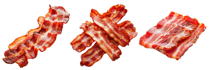 Set of piece of bacon isolated on transparent background