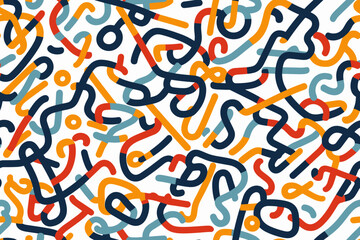 Fun colorful doodle seamless pattern. Creative art background for children or trendy design with basic shapes.