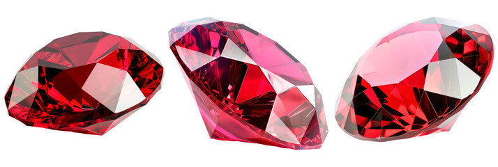 Set of ruby gemstone isolated on transparent background