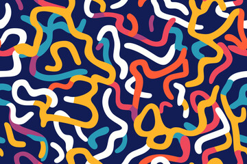 Fun colorful doodle seamless pattern. Creative art background for children or trendy design with basic shapes.