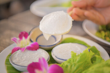 Obraz na płótnie Canvas Thai dessert made from coconut milk and flour.