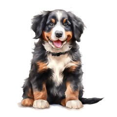 cute watercolor bernese mountain dog breed illustration - obrazy, fototapety, plakaty