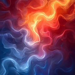 Beautiful abstract background with colorful waves of fire and smoke, orange blue purple red color, silk fabric