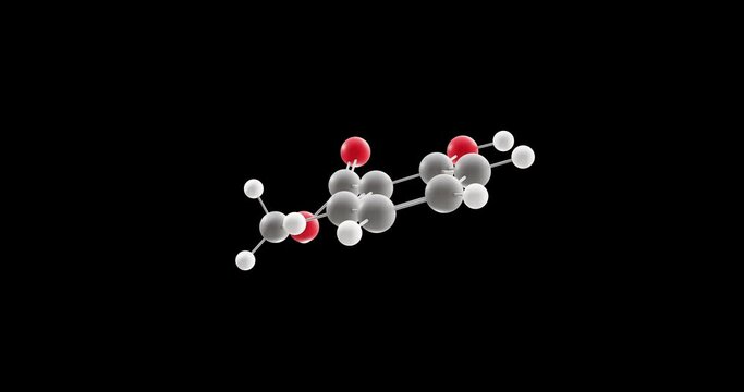 Methyl salicylate molecule, rotating 3D model of methyl ester of salicylic acid, looped video on a black background
