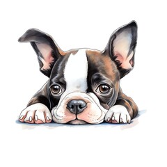 cute watercolor Boston terrier dog breed illustration