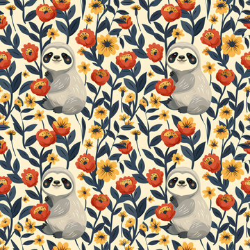 sloth Pattern Tile for seamless backgrounds and for filling surfaces, ai generated