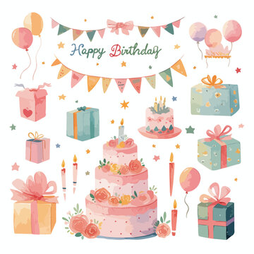 Watercolor Birthday Clipart clipart isolated on white