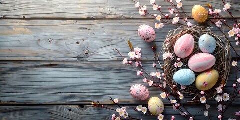 Obraz premium pink easter eggs and flowers