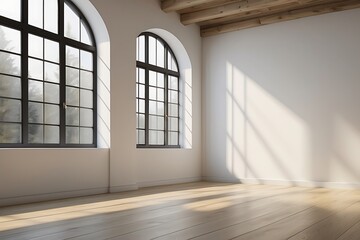 Empty room with window and white wall. Mock up