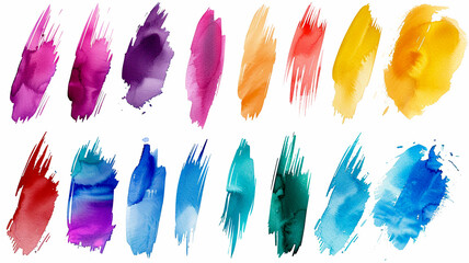 collection of a beautiful and colorful watercolor stroke sets isolated on white background.