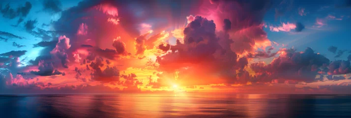 Poster Fantasy vibrant panoramic sunset sky Gradient, A sunset over water with clouds  © David