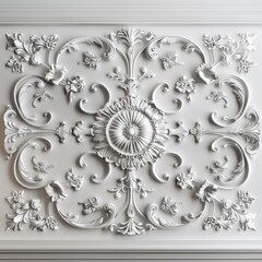 Silver decorative ceiling tile with classical floral design.